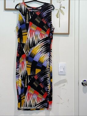 Sleeveless Abstract Print Bodycon Dress - Black Multi